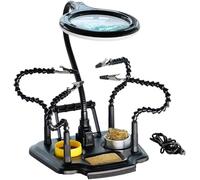 Reggi Scheda Elettronica ANFEL AN-11M-3 Supporto Terza mano con Lente Ingrandimento e LED per Saldatura Dissaldatura con 4 Bracci Snodati regolabili Spugne Pasta Saldante e Porta Rocchetto Stagno