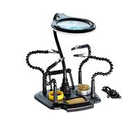 Reggi Scheda Elettronica EMPOTEC EM-11M-3 Supporto Terza mano con Lente Ingrandimento e LED per Saldatura Dissaldatura con 4 Bracci Snodati regolabili Spugne Pasta Saldante e Porta Rocchetto Stagno