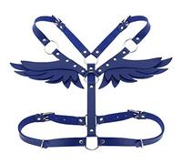 Reggicalze in pelle punk gotico da donna con parte superiore in pelle con catena per il corpo, cinghia per il corpo, tracolla cinched cintura (blu reale)