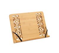 Relaxdays Reggilibri, Supporto in bambù per Ricettari, Regolabile, 5 Livelli, Pieghevole, 24x34x21 cm, Legno Naturale, Ferro, 24 x 34 x 21 cm