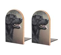 Reggilibri in legno, pittura a olio Black Labrador Dog Libreria decorativa Fermalibri Reggilibri per impieghi gravosi Desktop Organizzare libri Fermalibri in legno per la cucina dell'ufficio domesti