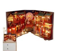 Reggilibri puzzle in legno 3D -Fermalibri assemblati con puzzle in legno - libreria Eternal della dinastia Tang con luce a LED | Decorazione di scaffalature in legno inde