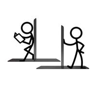 Reggilibrini Metallici - Design Antiscivolo Robusto | Supporto Libreria Nero Decorativo Con Figurina Creativa | Per Casa Camera Lètto Soggiorno Studio Ufficio, PortaLibri Resistente, Set Da 2 Pezzi