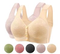 Reggiseni con chiusura frontale, Reggiseni a margherita per donne anziane, Reggiseno confortevole a supporto completo, Schiena larga, Senza ferretto, Reggiseno con bottoni sul davanti (46/105,B)