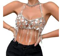 Reggiseni da donna con strass e catenella con strass e catenina, top crop top, per feste, discoteca, discoteca, Grande, come descritto, come descritto