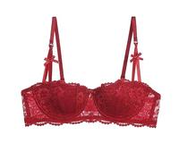Reggiseni da donna Reggiseno push up senza fili senza cuciture senza ferretto Comfort Bralette per donna Chiusura frontale T-shirt morbida Supporto imbottito Mezza tazza Sottile traspirante, Rosso, 64