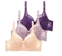 Reggiseni Donna,3 Pezzi Donna Reggiseno con Ferretto Taglie Forti Pizzo Push Up Comodo Reggiseno Imbottito Cinghie Regolabili Bralette Donna Brassiere Top Donna Reggiseno Donna Elasticizzato Intimi