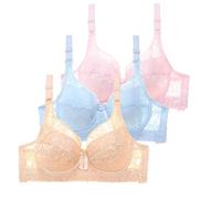 Reggiseni Donna,3 Pezzi Donna Reggiseno con Ferretto Taglie Forti Pizzo Push Up Comodo Reggiseno Imbottito Cinghie Regolabili Bralette Donna Brassiere Top Donna Reggiseno Donna Elasticizzato Intimi