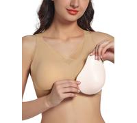 Reggiseni per Mastectomia da Donna con Tasche, Reggiseno per Tutti i Giorni per Post Intervento Chirurgico, 1 Paio di Imbottiture Rimovibili per Il Petto, Cachi, L