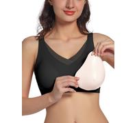 Reggiseni per Mastectomia da Donna con Tasche, Reggiseno per Tutti i Giorni per Post Intervento Chirurgico, 1 Paio di Imbottiture Rimovibili per Il Petto, Nero, XL