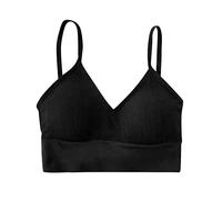 Reggiseni sportivi da corsa a coste da donna comodi senza ferretto con longline canotta con spalline sottili Top sportivo solido scollo a V casual palestra per grande busto canotta allenamento