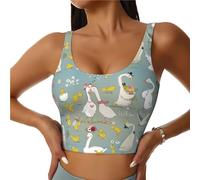 Reggiseni sportivi da donna, ad alto sostegno, carini uccelli della fattoria che corrono crop allenamento canotta da donna, Nero, L