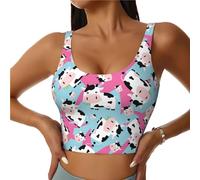 Reggiseni sportivi da donna, ad alto sostegno, classico, divertente, carino, mucca che mangia erba, corsa, crop training, canotta da donna, Nero, L