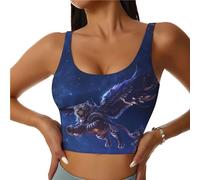 Reggiseni sportivi da donna, ad alto sostegno, con cielo stellato, tigre volante, corsa, crop training, canotta da donna, Nero, L