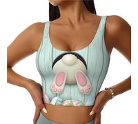 Reggiseni sportivi da donna, ad alto sostegno, con fondo bianco a forma di coniglietto e uova di Pasqua, per corsa, allenamento, canotta da donna, Nero, S