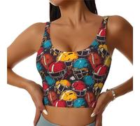 Reggiseni sportivi da donna, ad alto sostegno, con stampa di casco da calcio, atletica, corsa, allenamento, canotta, Nero, M