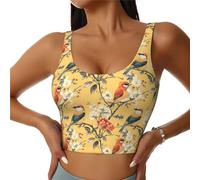 Reggiseni sportivi da donna, ad alto sostegno, con stampa floreale e uccellino, colore rosso e bianco, per atletica, corsa, allenamento, canotta, Nero, L