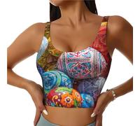 Reggiseni sportivi da donna, ad alto sostegno, con uova di Pasqua dipinte a mano, da corsa, per allenamento, Nero, XL
