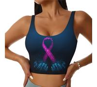 Reggiseni sportivi da donna ad alto sostegno, due mani umane tengono la consapevolezza del nastro rosa canottiera da corsa per allenamento da donna, nero, XL