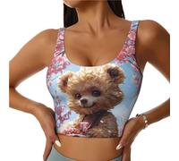 Reggiseni sportivi da donna, ad alto sostegno, romantico, rosa, floreale, orso, corsa, allenamento, canotta da donna, Nero, M