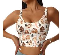 Reggiseni sportivi da donna ad alto supporto - Kawaii Little House Print Athletic Running Crop Workout Tank Top, Nero, XXL