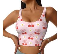 Reggiseni sportivi da donna, carini bacche papillon fiore allenamento crop top, reggiseno sportivo con schiena a U, nero, S