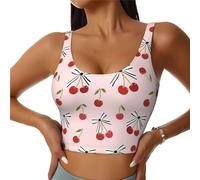 Reggiseni sportivi da donna, carini rossi con papillon a forma di bacca rossa, canotte crop per allenamento, reggiseno sportivo con schiena a U, top sportivo da corsa, Nero, XL
