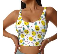 Reggiseni sportivi da donna, carino, papillon ananas allenamento crop top, reggiseno sportivo con schiena a U, Nero, XL