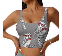 Reggiseni sportivi da donna, con occhiali rossi, papillon e gufo, canotte crop per allenamento, reggiseno sportivo con schiena a U, top atletico, Nero, L