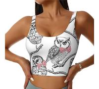 Reggiseni sportivi da donna, con papillon e gufo, top corto per allenamento, reggiseno sportivo con schiena a U, nero, XL
