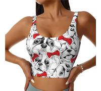 Reggiseni sportivi da donna, taglia bulldog francese con papillon rosso, canotta crop per allenamento, reggiseno sportivo con schiena a U, nero, L