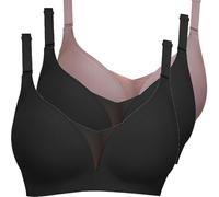 Reggiseno a copertura completa Coppa morbida 2025 Nuovo Set di 3 Pezzi di Donne Senza Fili Pizzo Scollo A V Senza Biancheria Intima Plus Size Quotidiano Senza Cuciture Confortevole Traspir, BK4, L