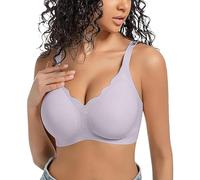 Reggiseno a copertura completa Coppa morbida da donna comodi reggiseni senza fili senza cuciture bralette scollo a V smerlato quotidiano senza cuciture traspirante, Viola, L