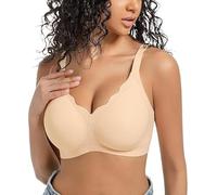 Reggiseno a copertura completa Coppa morbida da donna comodi reggiseni senza fili senza cuciture bralette scollo a V smerlato quotidiano senza cuciture traspirante, Beige, 3XL