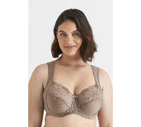 Reggiseno a coppa intera in jacquard e pizzo Marrone 4 C Tinta unita