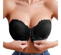 Reggiseno a fascia da donna con chiusura frontale senza spalline push up imbottito reggiseno in pizzo senza cuciture cinghie convertibili multiway supporto completo Bralette antiscivolo respiro