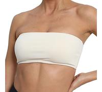 Reggiseno a fascia, da donna, forte tenuta, antiscivolo, push up senza spalline, senza cuciture, comodo, tinta unita, leggero, per allenamento, yoga, sport, tutti i giorni, beige., L