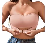 Reggiseno a fascia da donna senza spalline, antiscivolo in silicone, reggiseno elastico senza imbottitura, da donna, reggiseno a fascia push-up, rimovibile senza ferretti, fibbia anteriore, Rosa, XL