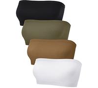 Reggiseno a Fascia da Donna, Senza Spalline, Senza Cuciture, Reggiseno a Fascia Non Imbottito, Elasticizzato, Confezione da 4, Cioccolato, Verde Chiaro, Bianco, Nero, XL