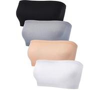 Reggiseno a Fascia da Donna, Senza Spalline, Senza Cuciture, Senza Imbottitura, 4 Pezzi, Nero, Bianco, Carne, Grigio, M