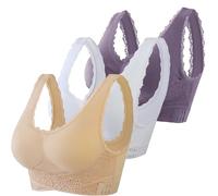 Reggiseno a figura intera, confezione da 3 comodi corsetti con fibbia laterale anteriore in pizzo, senza fili e forma ad alto impatto, push up a fascia, Caff, 6XL
