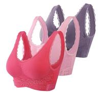 Reggiseno a figura intera, confezione da 3 comodi corsetti con fibbia laterale anteriore in pizzo, senza fili e forma ad alto impatto, push up a fascia, Oro rosa, S