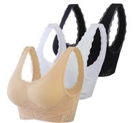 Reggiseno a figura intera, confezione da 3 comodi corsetti con fibbia laterale anteriore in pizzo, senza fili e forma ad alto impatto, push up a fascia, Rosso, 3XL