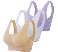 Reggiseno a figura intera, confezione da 3 comodi corsetti con fibbia laterale anteriore in pizzo, senza fili e forma ad alto impatto, push up a fascia, Oro, L