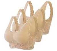 Reggiseno a figura intera, confezione da 3 comodi corsetti con fibbia laterale anteriore in pizzo, senza fili e forma ad alto impatto, push up a fascia, Beige, 3XL