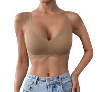 Reggiseno a figura intera da donna, senza ferretto, copertura senza ferretto, supporto senza fili, bralette comfort per sport quotidiani, ad alto impatto, push up a fascia, Beige, M