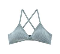 Reggiseno a Triangolo con da Reggiseno Senza Fili Leggermente Foderato Bralette Top Beauty Back out Canottaggio con Reggiseno Incorporato Bra (Blue, S)