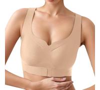 Reggiseno con chiusura frontale da donna, push up, reggiseno sportivo, anti-cedimento, correttore, intimo, comodo e confortevole, tinta unita, elegante e classico, per yoga, beige, XL