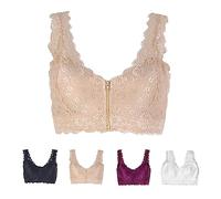 Reggiseno con chiusura lampo anteriore, da donna, in pizzo, chiusura frontale, senza ferretto, reggiseno sportivo push-up, per l'uso quotidiano