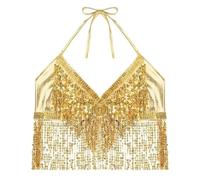 Reggiseno Con Paillettes E Perlinev Reggiseno di danza del ventre Costumi top Camicetta di danza del ventre con nappe con paillettes for le donne Gilet for spettacoli di danza Reggiseno Paillettes(Gol